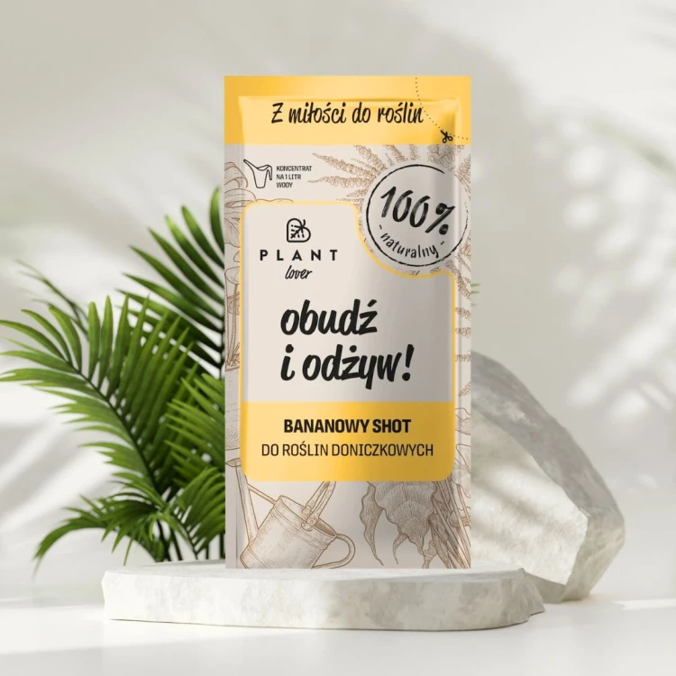 Plant Lover Obudź i Odżyw Bananowy Shot 50 ml to naturalny nawóz, który wspiera zdrowy wzrost i regenerację roślin doniczkowych.